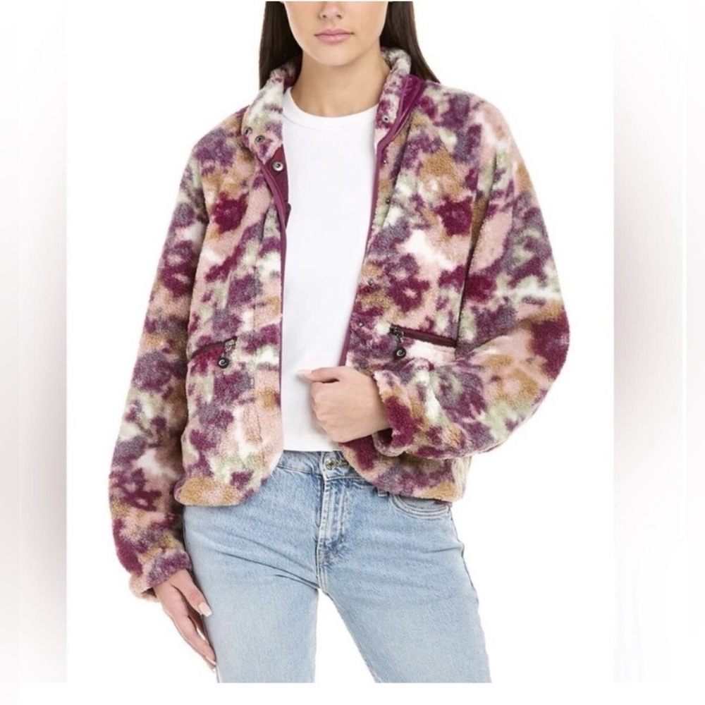 Calme by Johnny Was Purple Floral Printed‎ Fleece Jacket small NWT
